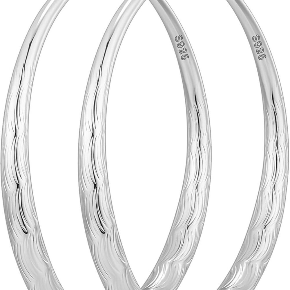 Elegant 70mm Graduated Ripple Design Sterling Silver Hoop Earrings for Women